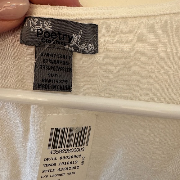 NWT Poetry Cream & White Crochet Accent Blouse - Picture 5 of 5